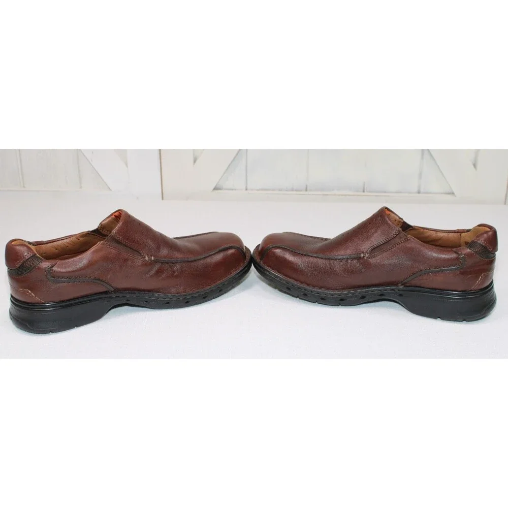 Clarks Unstructured Men's 9.5W Brown Leather Slip On Loafers